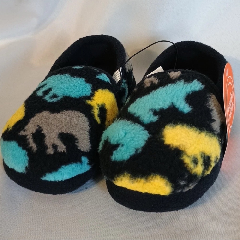 Kids Fuzzy Dinosaur Slippers - Multicolor Slip on Shoe Brand New Toddler 5/6